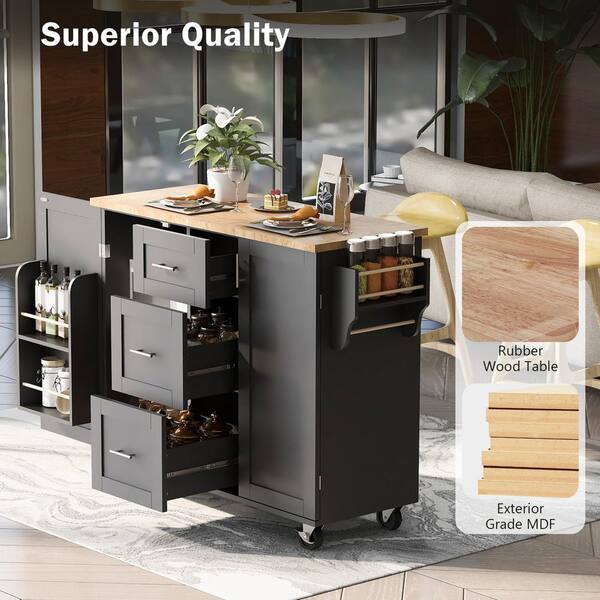 Runesay Gray Mdf Base with Mdf Wood Top Rolling Kitchen Island (17-in x 50-in x 36.85-in)