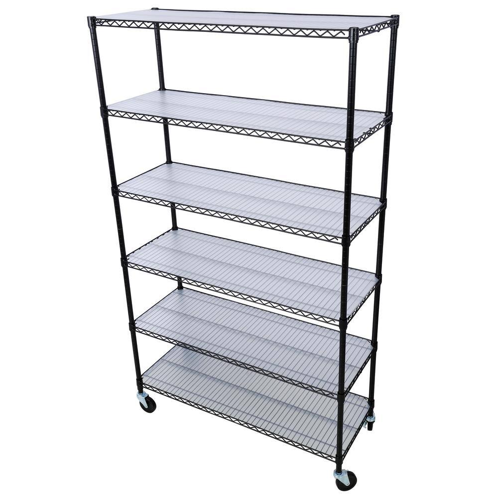Black Heavy Duty 6-Tier Adjustable Metal Storage Rack with Wheels