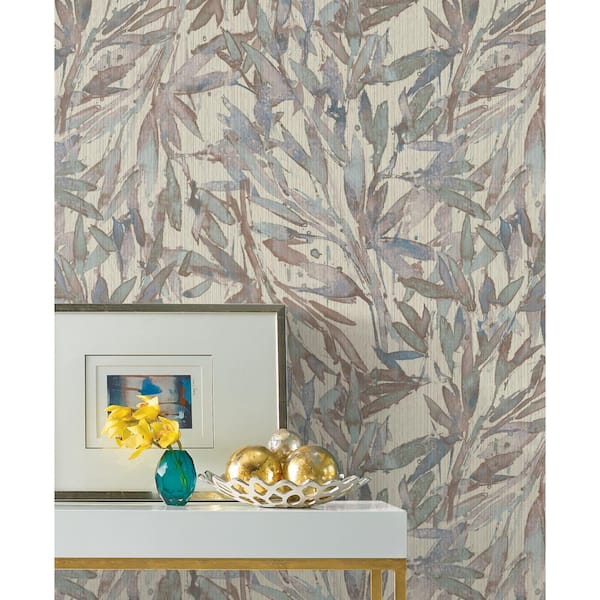 Lavender and Blue Rainforest Leaves Vinyl Paper Unpasted Matte Wallpaper (21 in. x 33 ft.)
