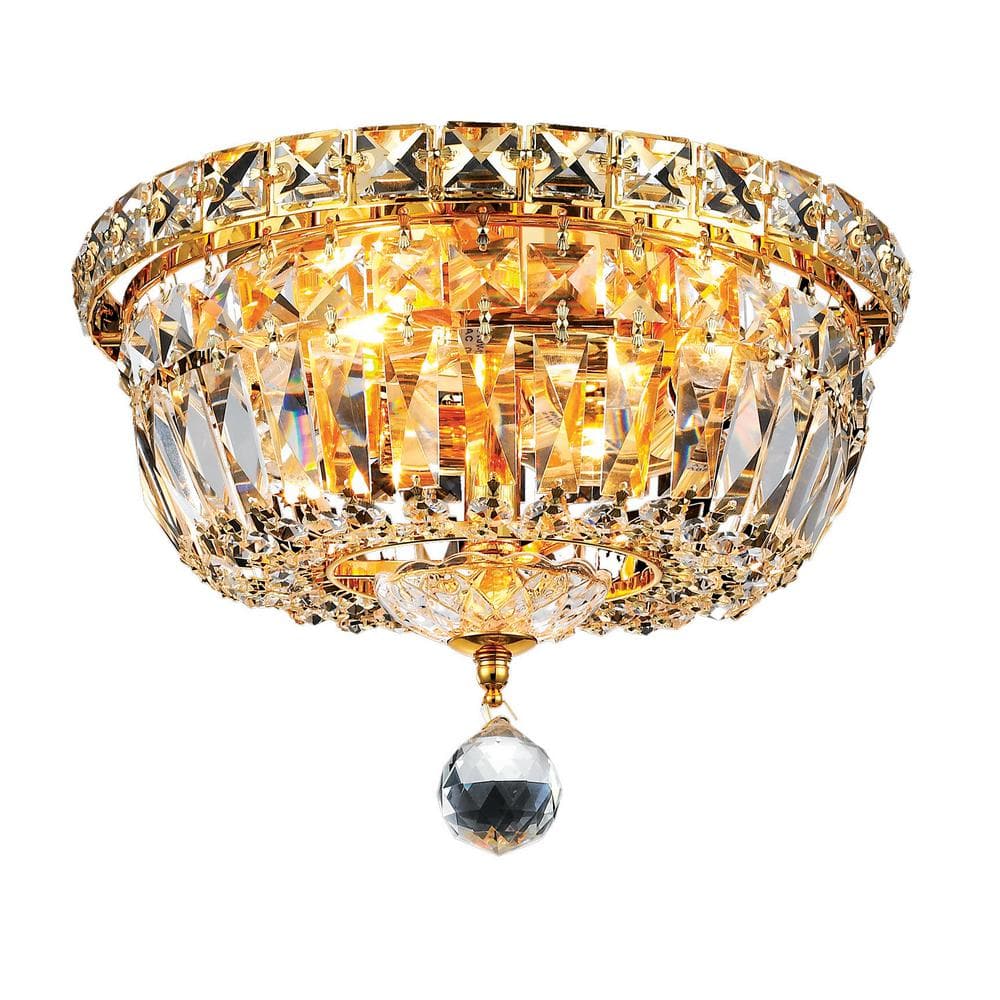 Elegant Gold 10" Flush Mount Chandelier with Royal Cut Clear Crystals