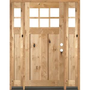 64 in. x 80 in. Craftsman Alder 2 Panel 6-Lite Clear Low-E Unfinished Wood Left-Hand Prehung Front Door/Sidelites