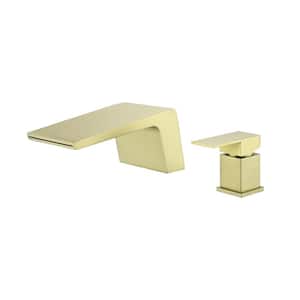 Single-Handle Deck-Mount Roman Tub Faucet with waterfall in Brushed Gold