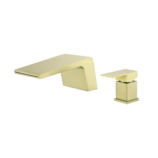 Unbranded Single-Handle Deck-Mount Roman Tub Faucet with waterfall in Brushed Gold