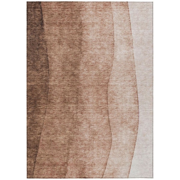 Brown, Beige, Chocolate 8 ft. x 10 ft. Woven Abstract Polyester Rectangle Indoor / Outdoor Area Rug