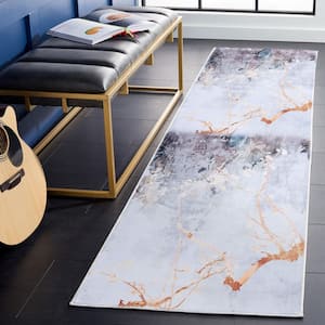 Tacoma Gray/Beige 3 ft. x 8 ft. Machine Washable Abstract Watercolor Runner Rug