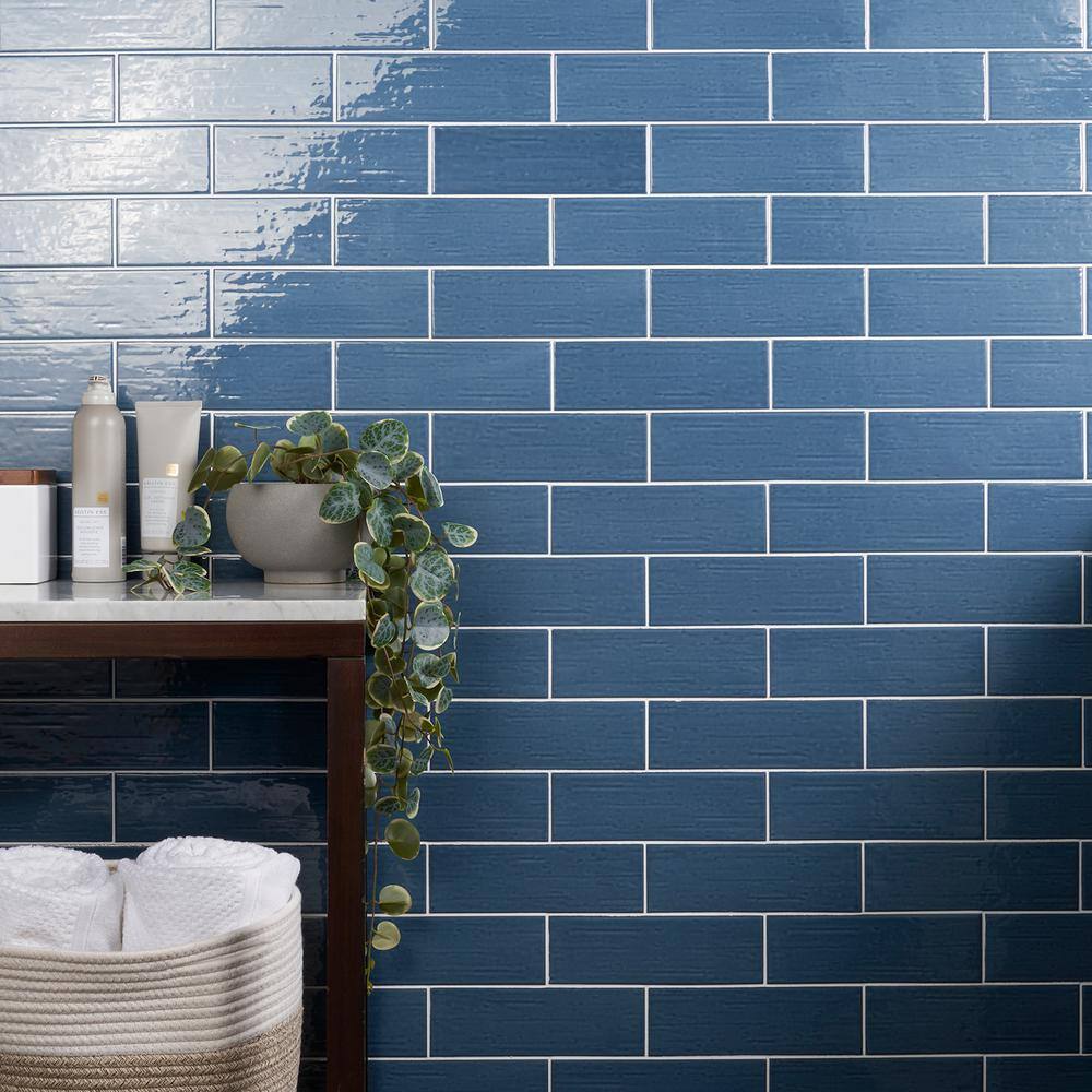 Hearth Blue Polished Porcelain Subway Wall Tile 3" x 9"
