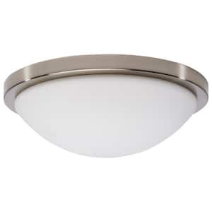 Button 11 in. Brushed Nickel Contemporary Flush Mount with Frosted Glass Shade and Integrated LED Included