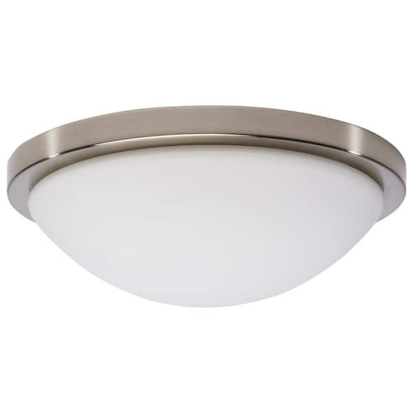 SATCO Button 11 in. Brushed Nickel Contemporary Flush Mount with Frosted Glass Shade and Integrated LED Included
