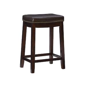 Concord 26.5 in. Seat Height Dark Brown Backless wood frame Counterstool with Brown Faux Leather seat