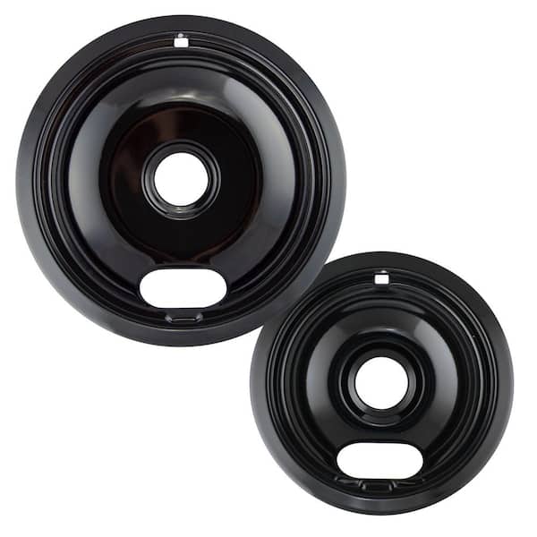 6 in. Small and 8 in. Large A Style Drip Pan in Black Porcelain (2-Pack)