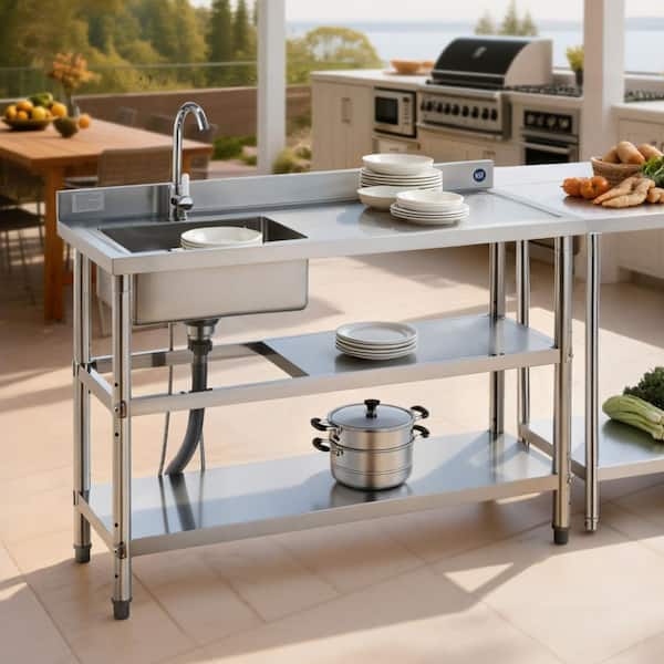 Commercial Sink 16.9 in Stainless Steel Utility Sink, Freestanding Single Bowl Dual Shelves, 47.2 x 19. 7 x 37 in.