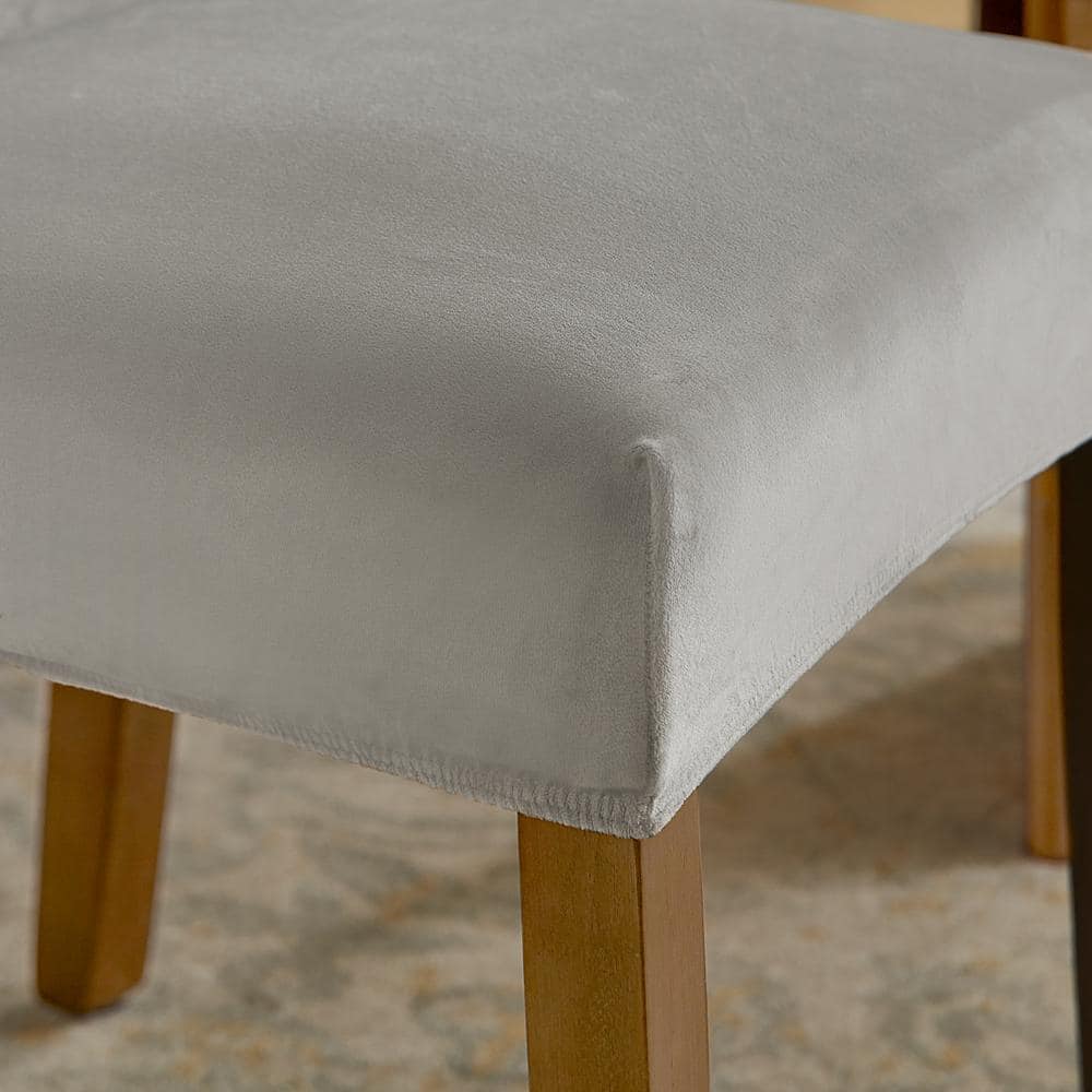 Light Gray Stretch Velvet Dining Chair Cover Set