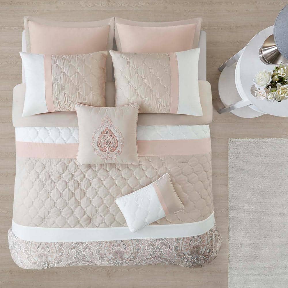 Blush Queen Microfiber 8-Piece Down Alternative Bedspread Set