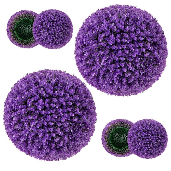 ANGELES HOME 17.5 in. Purple 2 Pack Artificial Faux Eucalyptus Decorative Balls Hedge Panel with 7 Layers Leaves