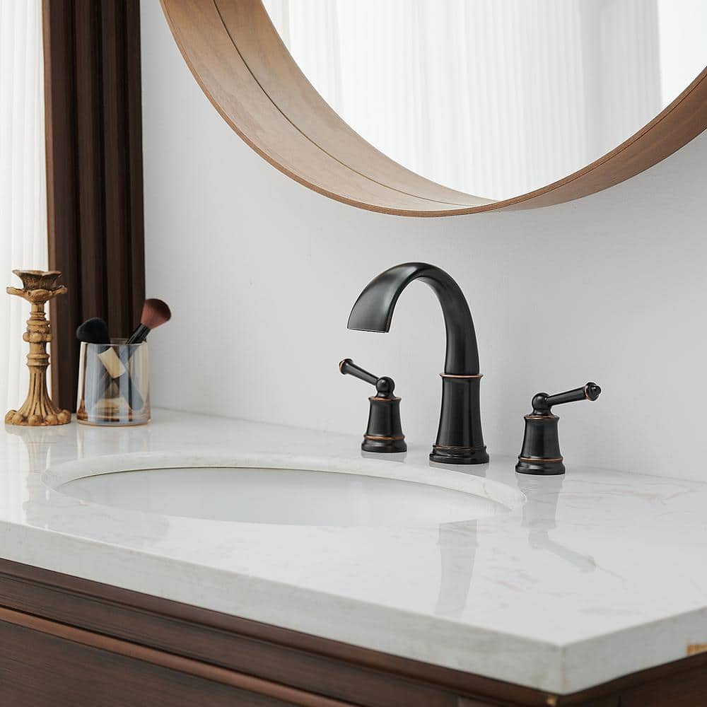 Oil Rubbed Bronze Widespread Bathroom Faucet with Brass Handles