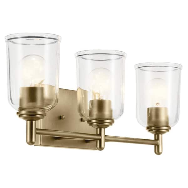 KICHLER Shailene 21 in. 3-Light Natural Brass Traditional Bathroom Vanity Light with Clear Glass