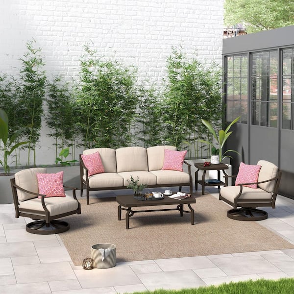 Tamarin 5-Piece Aluminum Swivel Outdoor Conversation Set with Echo Dune Sunbrella Cushion