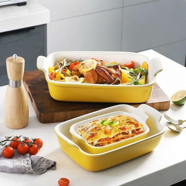 JFVKAF Ceramic Rectangular Baking Dish Set with Double Handles