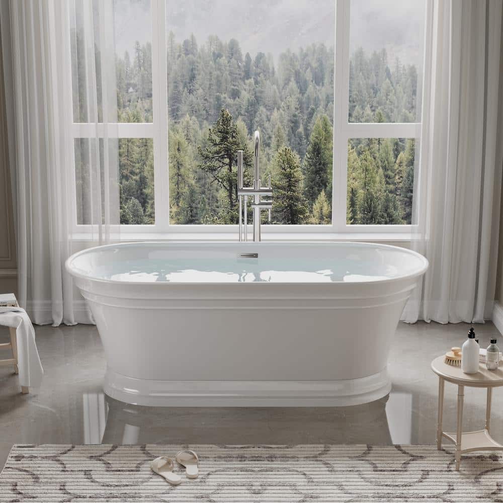 Elio 59 in. x 30.69 in. Pure Virgin Acrylic Freestanding Soaking Bathtub with Chrome Drain in Glossy White price history on PriceWatchPro