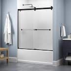 Everly 60 in. x 58-3/4 in. Contemporary Sliding Frameless Bathtub Door in Matte Black with Frosted Glass