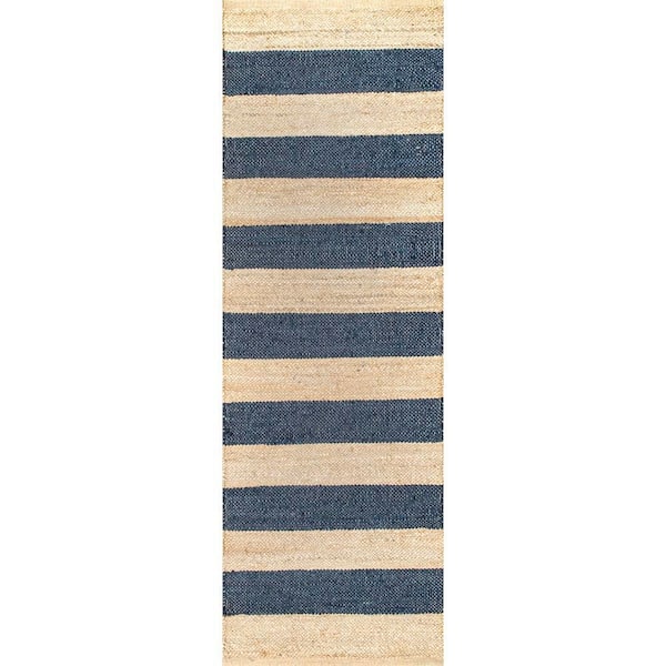 nuLOOM Alisia Stripes Jute Denim 3 ft. x 8 ft. Runner Rug