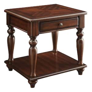 Farrel 24 in. Walnut Rectangle Wood End Table with Drawer