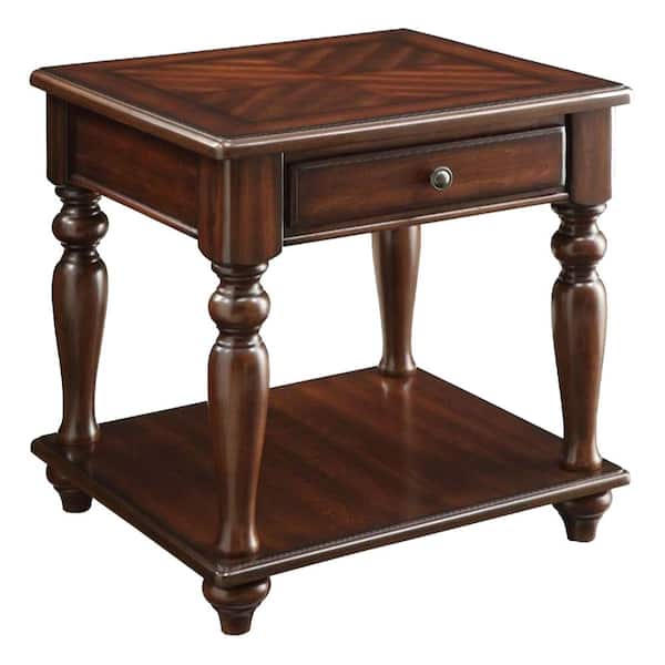 Acme Furniture Farrel 24 in. Walnut Rectangle Wood End Table with Drawer