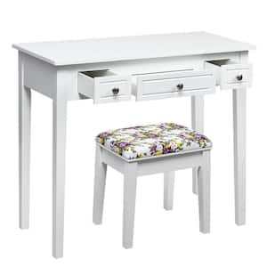 White Trunk Vanity Dressing Table Flip Top 7 Compartments Makeup Desk 45 in. x 35.5 in. x 16 in.