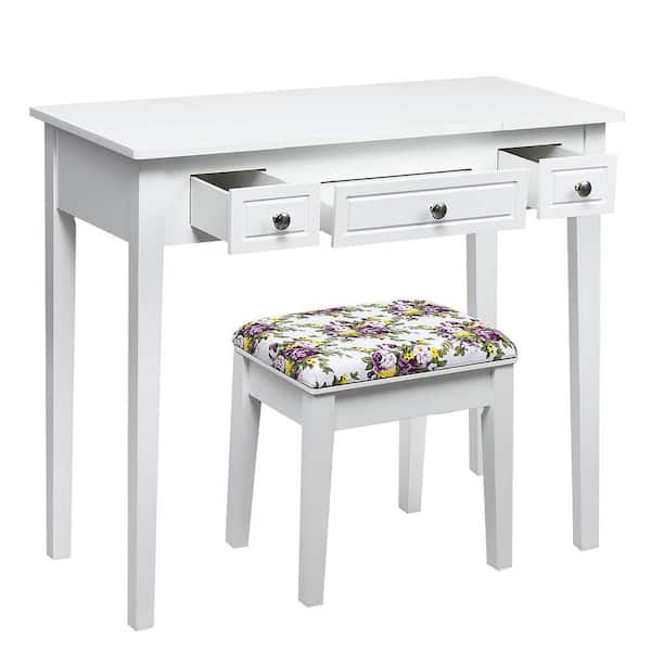 Costway White Trunk Vanity Dressing Table Flip Top 7 Compartments Makeup Desk 45 in. x 35.5 in. x 16 in.