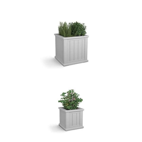 Cape Cod Self-Watering White Polyethylene Planter Combo: 14 in. and 20 in. Square (2 Piece)