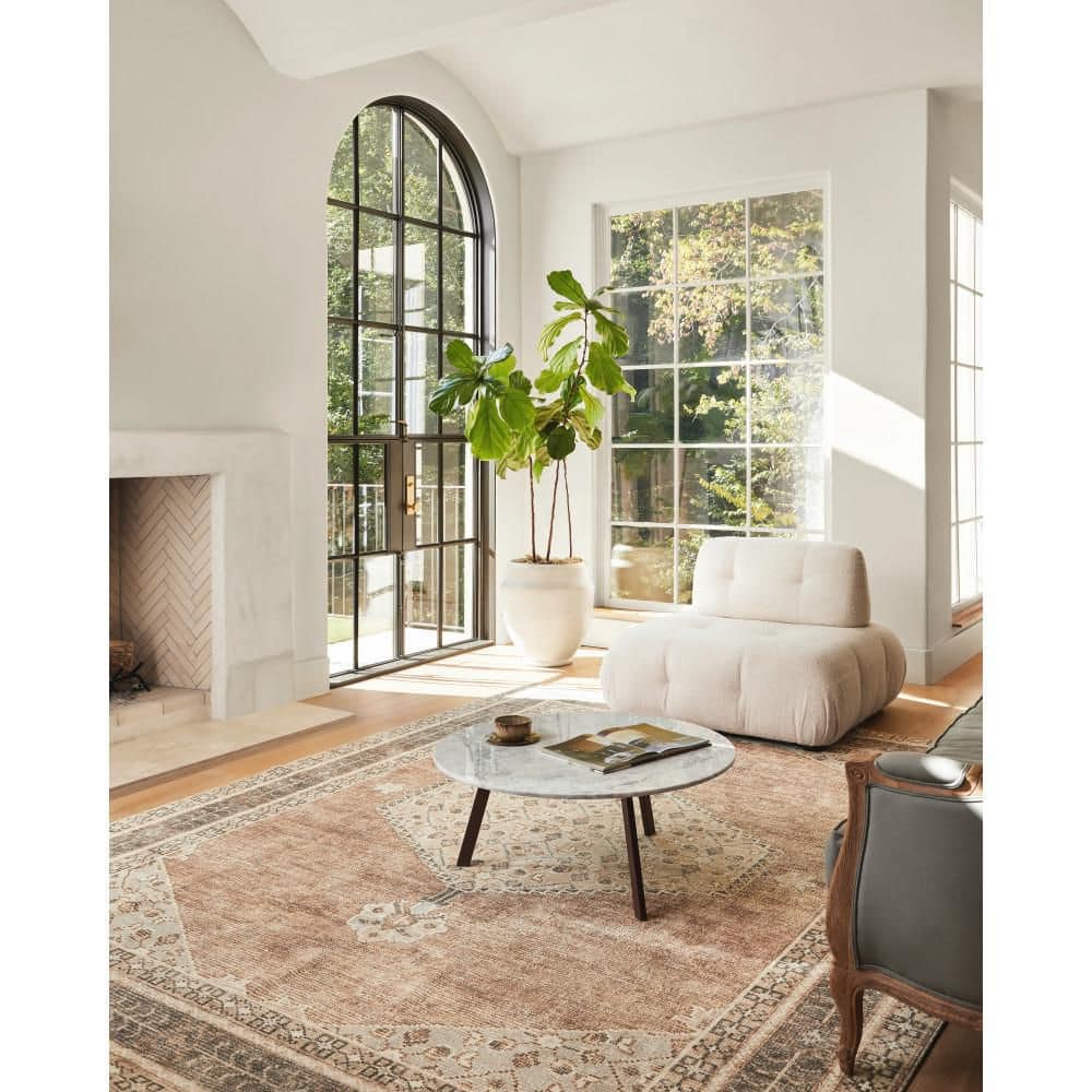 Lila Terracotta and Beige Medallion Polyester Area Rug 7'10" x 10'