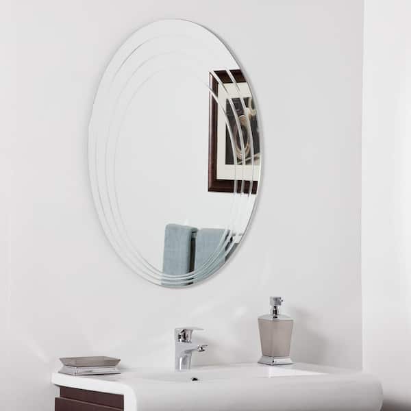Decor Wonderland 24 in. W x 32 in. H Frameless Oval Bathroom Vanity Mirror in Silver