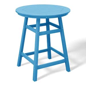 Laguna 35 in. Round HDPE Plastic All Weather Outdoor Patio Counter Height High Top Bistro Table in Pacific Blue