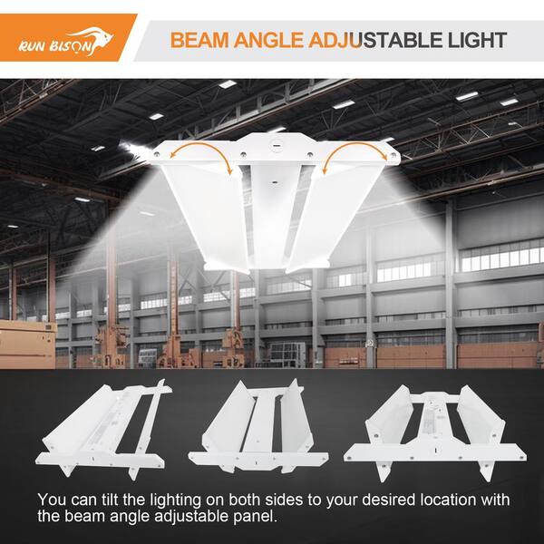 RUN BISON 2 ft. 220-Watt 29700 Lumens Integrated LED Dimmable White Linear High Bay Light With Adjustable Panel, 5000K (4-PACK)