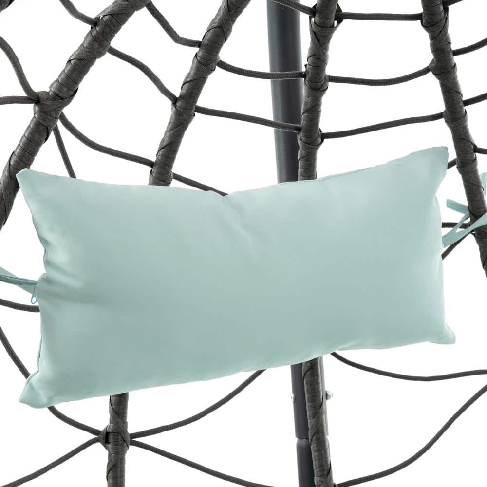 Gray Steel Outdoor Egg Chair with Light Cyan Cushions