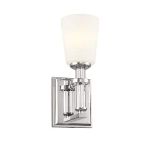 Rosalind 1-Light Polished Nickel Bathroom Wall Sconce Light with Satin Etched Cased Opal Glass Shade