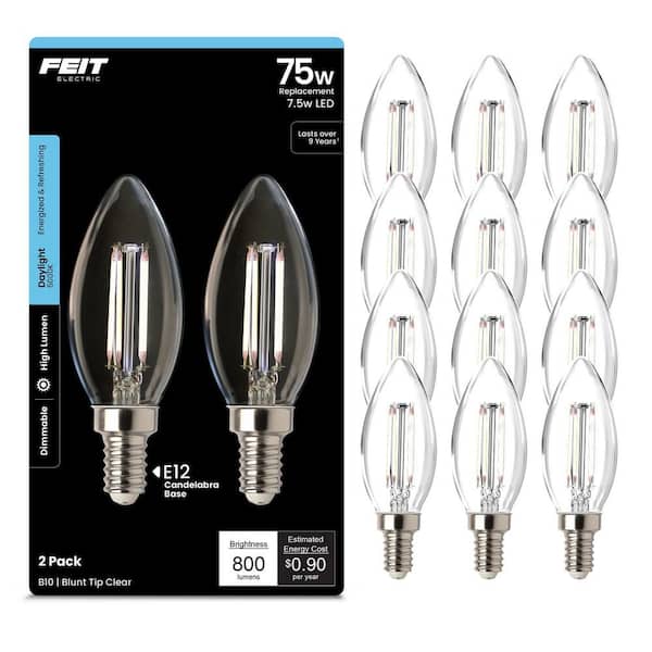 Feit Electric 75-Watt Equivalent B10 E12 Candelabra Dimmable