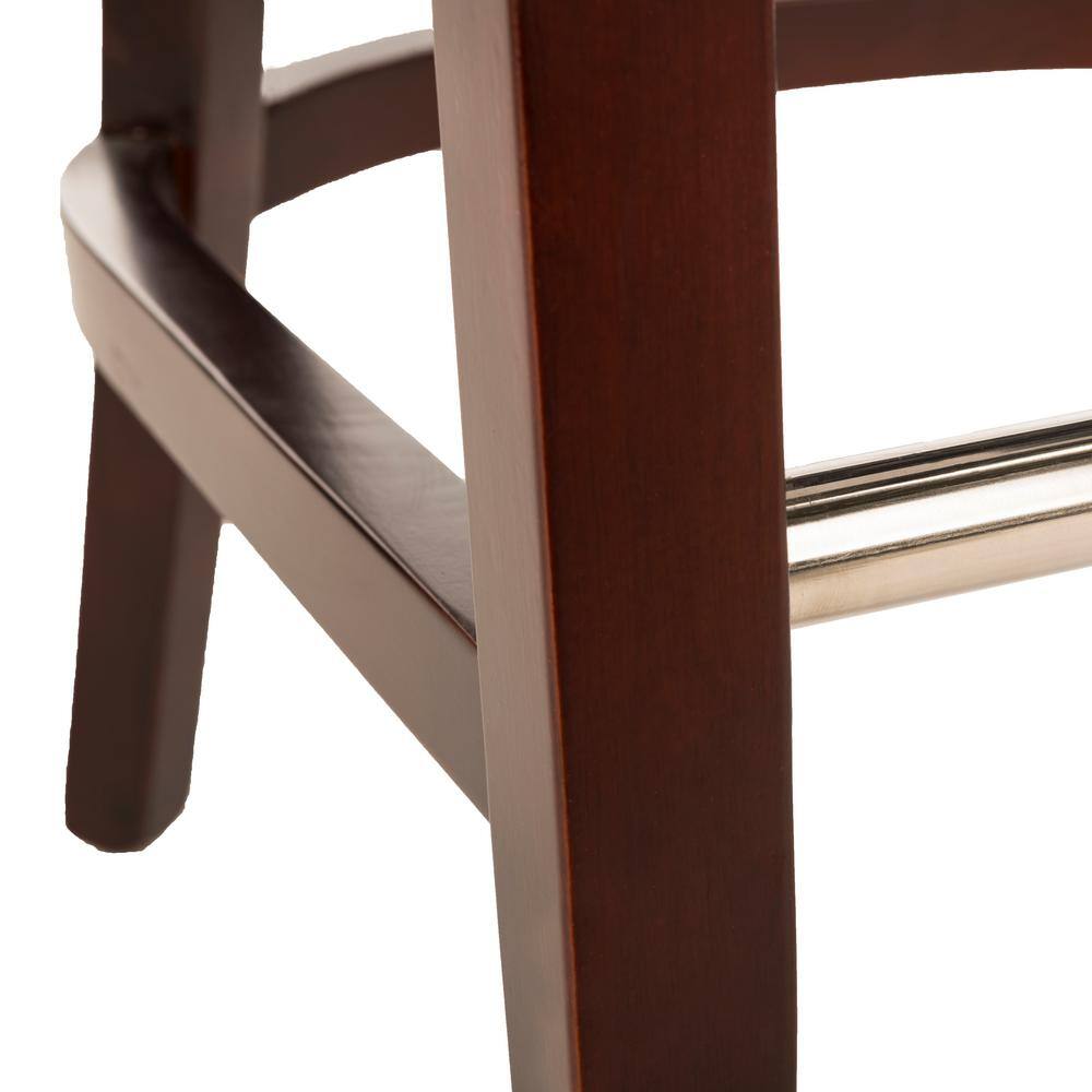 Transitional True Taupe Linen Blend Bar Stool with Cherry Mahogany Frame