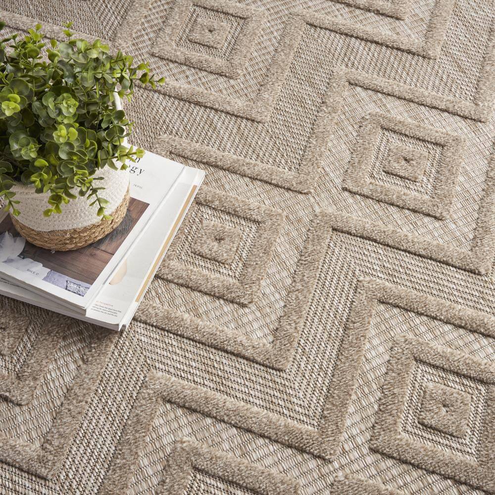 Natural Beige Diamond Flatweave 8' x 10' Indoor Outdoor Rug