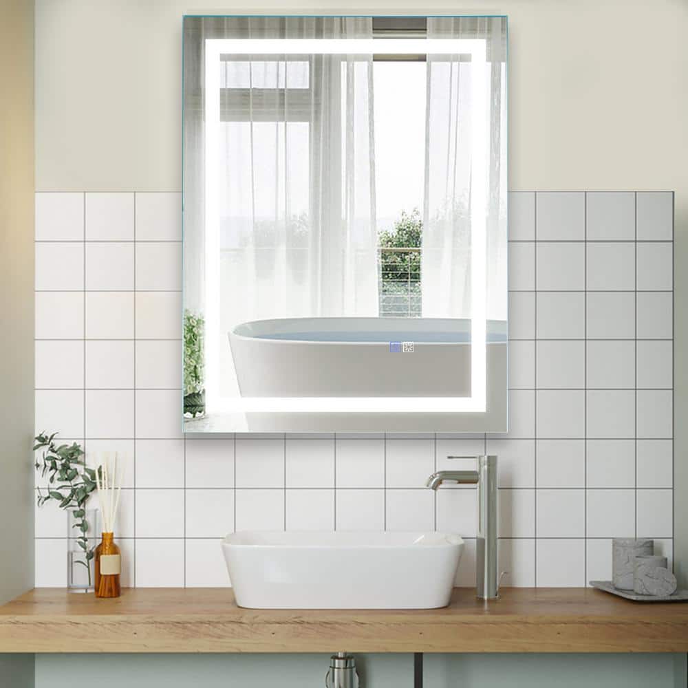 28 in. W x 36 in. H Frameless Rectangular LED Light Bathroom Vanity Mirror 