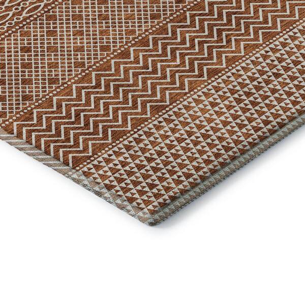 Mayfield Premium Machine Washable Abstract AMF939 Paprika 8 ft. x 8 ft. Round Rug