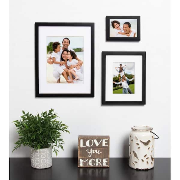 Kate and Laurel Calter Modern Wall Picture Frame Set, Black 16x20 matted to  8x10, Pack of 3