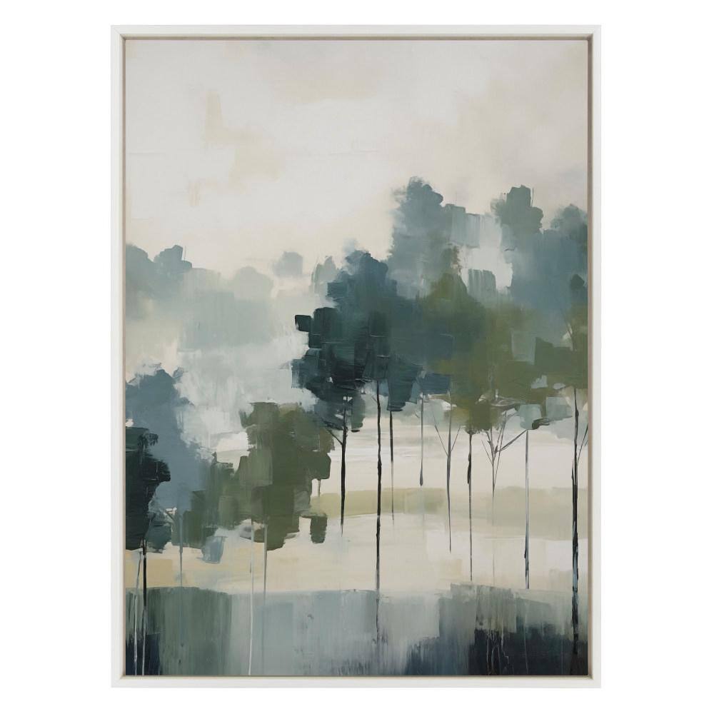Whispering Trees Abstract Canvas Print in White Frame
