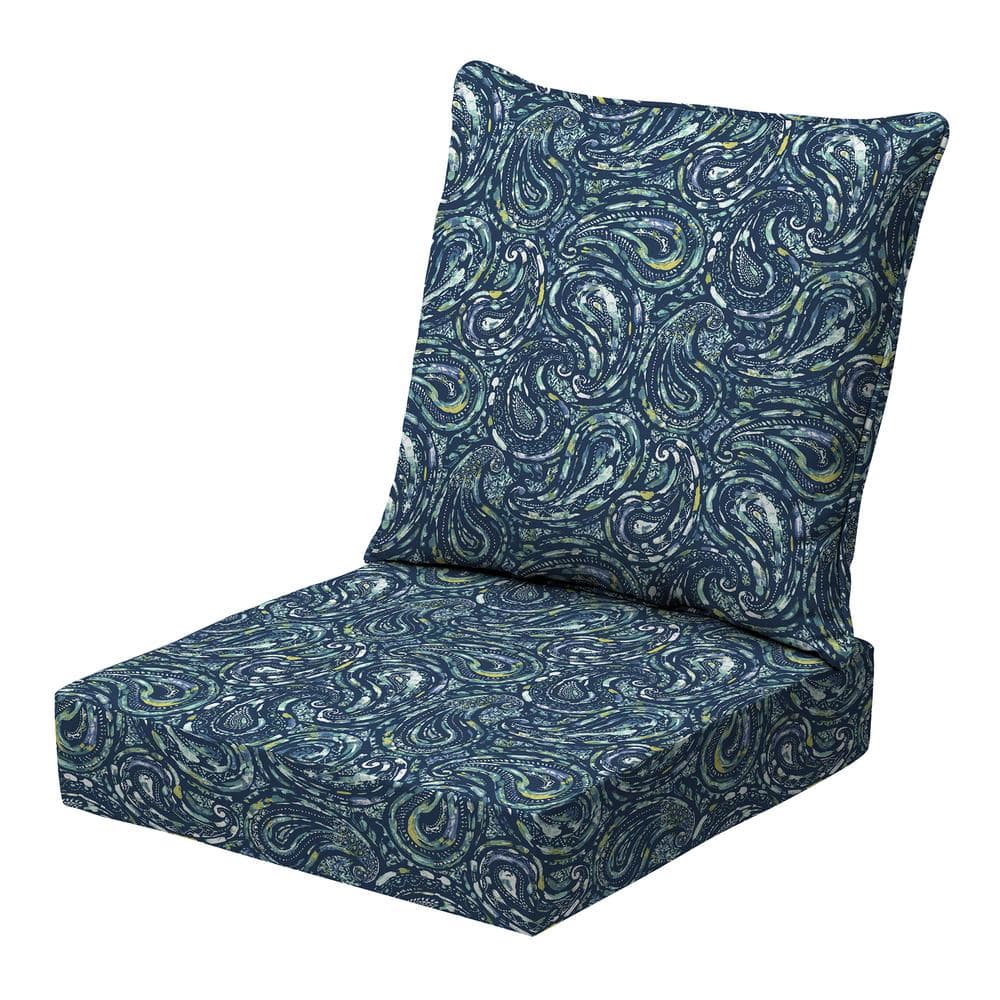 Arden Selections earthFIBER Outdoor Deep Seat Cushion Set, 24 x 24, Water repellent, Fade Resistant, Deep Seat Bottom and Back Cushion for Chair, Sofa 24 x 24, Sapphire Blue Ridge Paisley