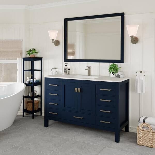 Eviva London 54-in Blue Undermount Single Sink Bathroom Vanity with White Quartz Top