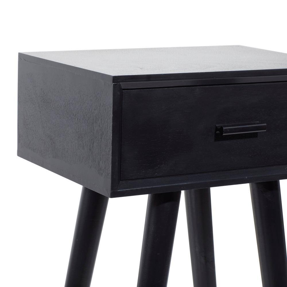 Modern Matte Black 16" Solid Wood Accent Table with Storage