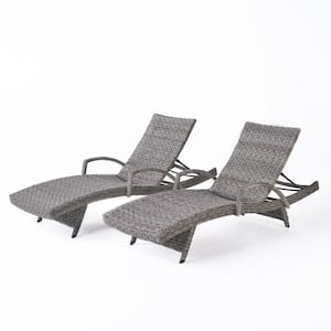Gray 2-Piece Plastic Outdoor Chaise Lounge Set