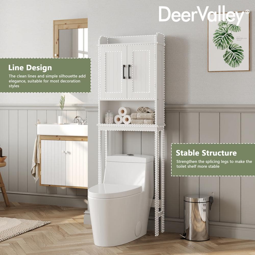 White MDF Over-the-Toilet Storage Cabinet with 3 Shelves