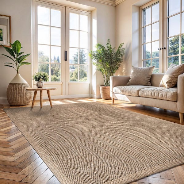 Easy Jute Natural 5 ft. x 7 ft. Stripes Indoor Outdoor Area Rug