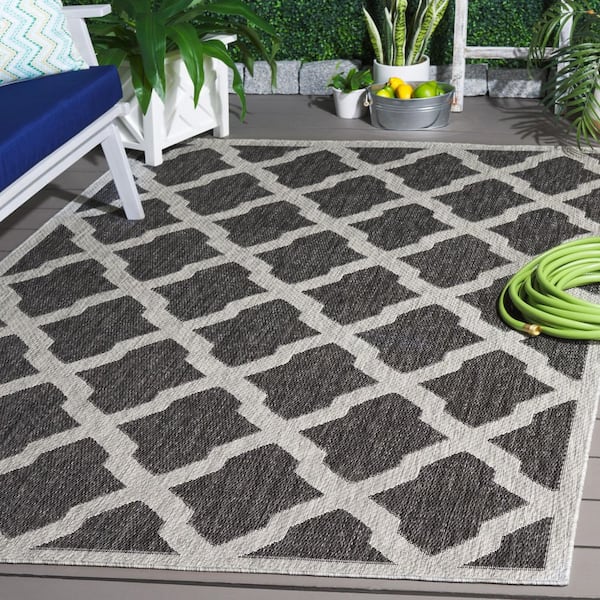 Beach House Charcoal/Gray 5 ft. x 8 ft. Oversized Trellis Indoor/Outdoor Area Rug